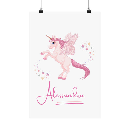 Personalized Kids Name Poster with Pink Unicorn – Custom Nursery Wall Art for Girls