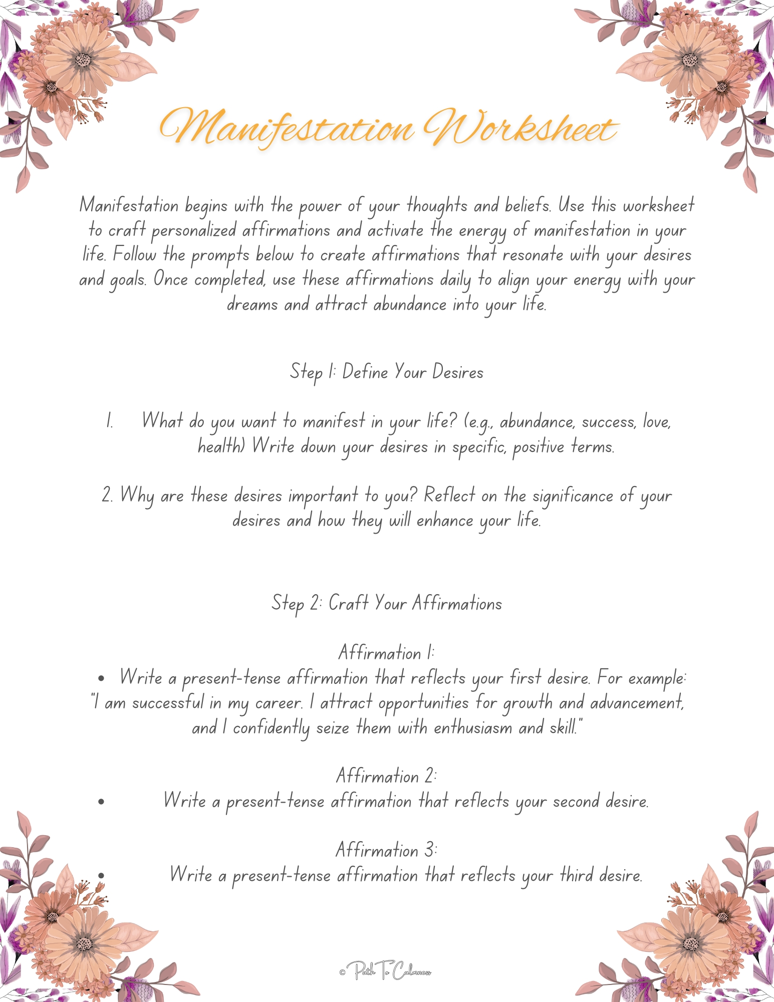 Extract of Manifestation Worksheet