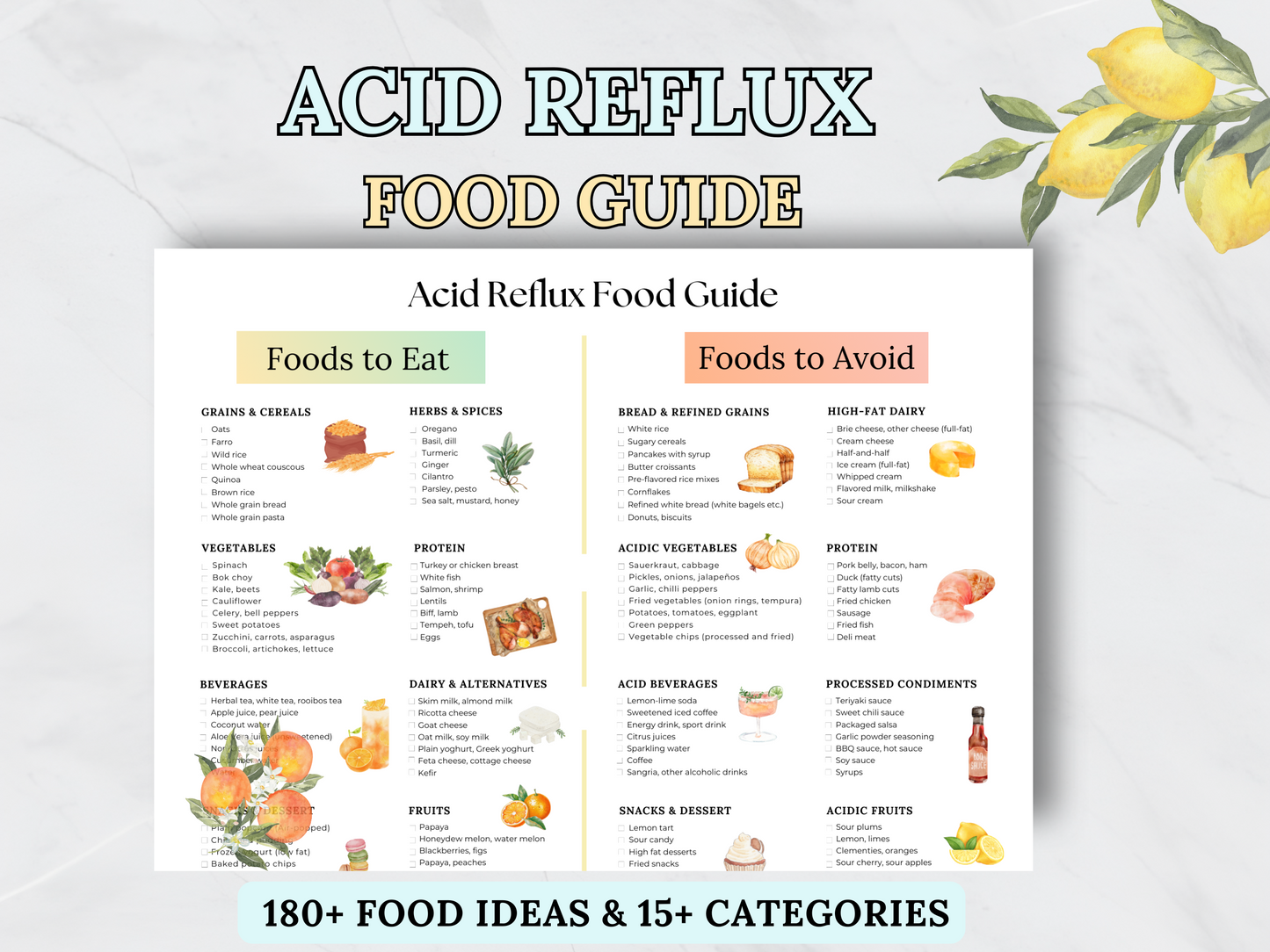 Acid Reflux Food Chart/GERD Diet List/Low Acid Foods