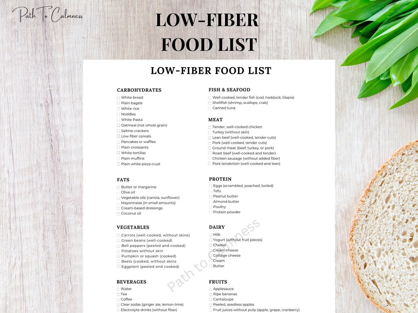 Low Fiber Food List