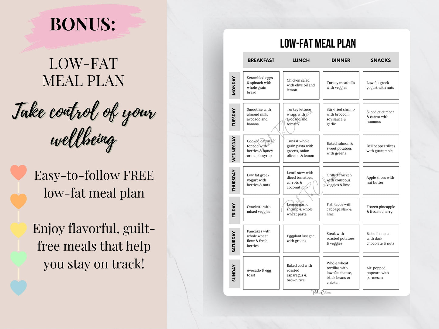 Low Fat Food List + Bonus Meal Plan