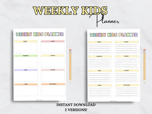 Editable Weekly Kids Planner